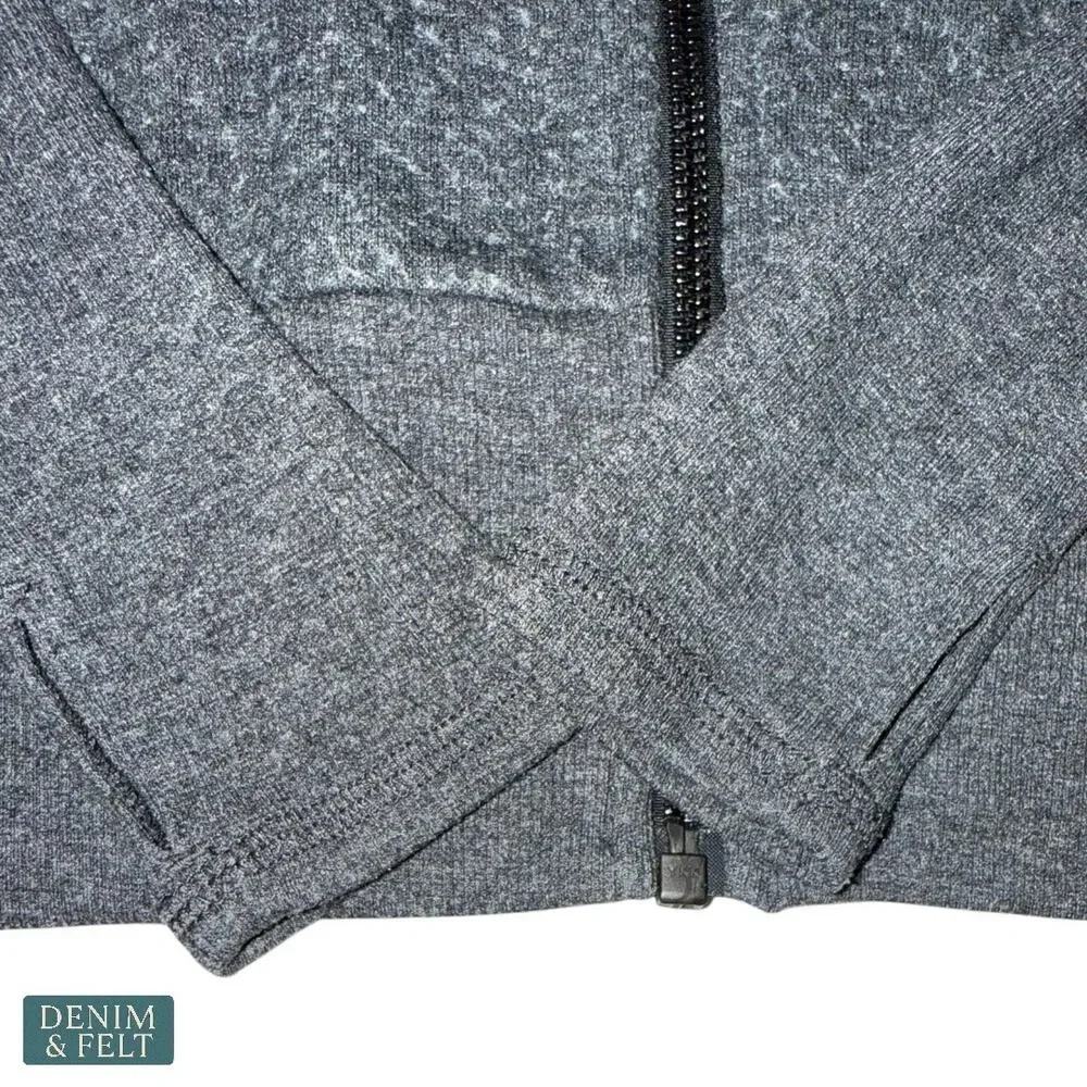 Alo Yoga Ribbed Sleeve Full Zip‎ Performance Hoodie Zipper Pockets Heather Gray
